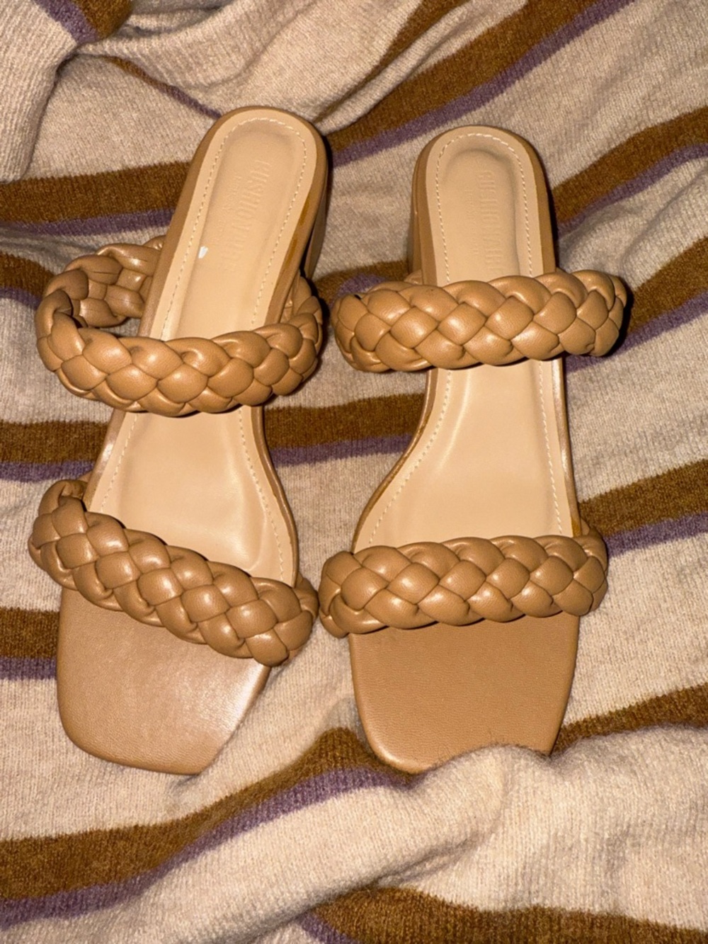 Braided Double-Strap Sandals - Camel Tan